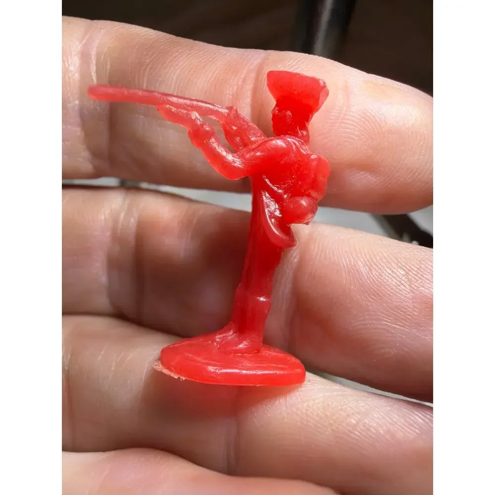 Vintage Red Plastic Colonial Toy Soldier Musket Figure Hong Kong 2.5